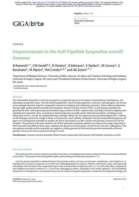 Pdf Improvements To The Gulf Pipefish Syngnathus Scovelli Genome