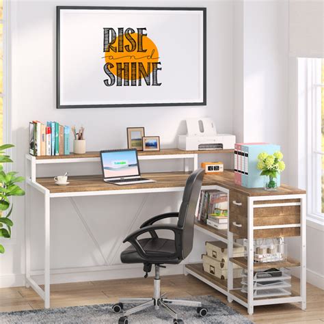 17 Stories Reversible L -Shaped Computer Desk with Monitor Stand ...