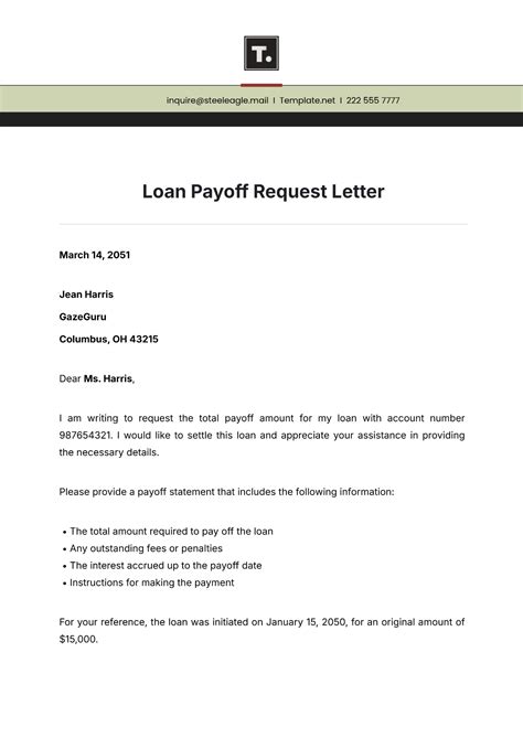Free Loan Payoff Request Letter Template to Edit Online