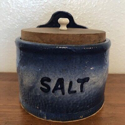 Antique Blue White Stoneware Hanging Salt Box Cellar Salt Glaze EBay