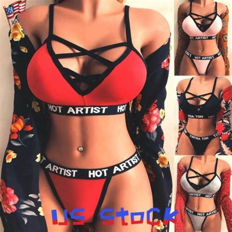 Womens Sexy Bandage Lingerie Set Push Up Bra Thong Underwear Babydoll Sleepwear EBay