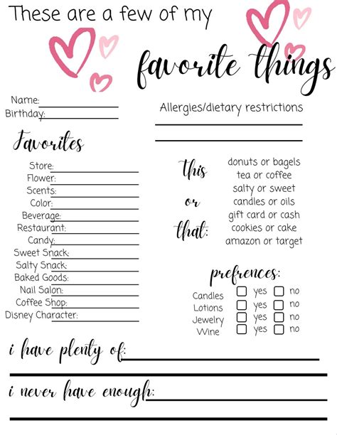 My Favorite Things List Free Printable - Shop on Pinterest