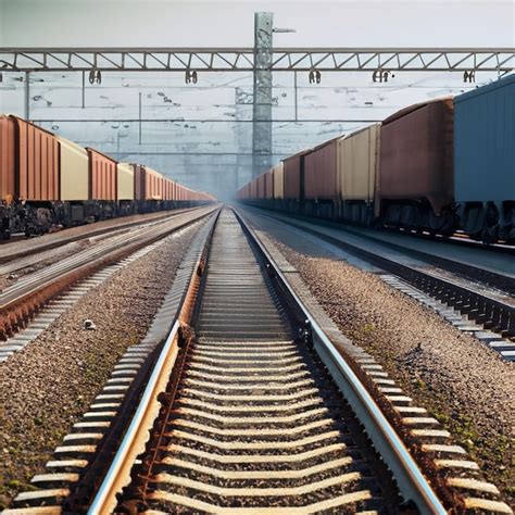 Premium Ai Image A Train Track With A Train On The Left And A Train