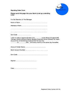 Fillable Online Mstherapybristol Org Standing Order Form Please Send