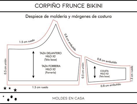 Conjunto Corpiño Frunce Tanga clásica bikini Moldes en casa
