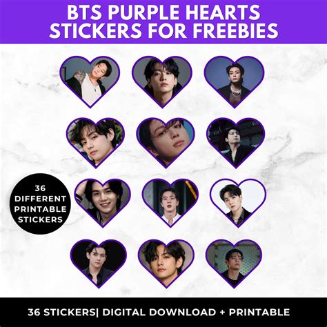 Bts Purple Heart Stickers Printable Kpop Sticker Sheet Bts Party F