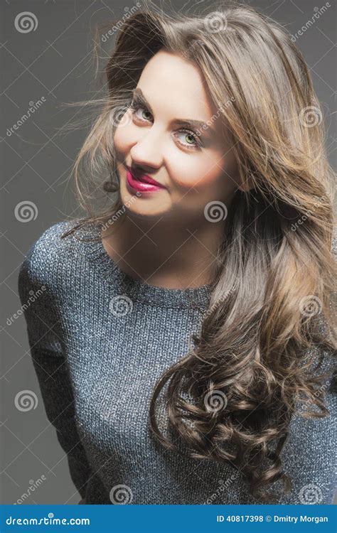 Portrait Of Seducing Glamorous Brunette Woman With Beautfiul Lon Stock Photo Image Of Female