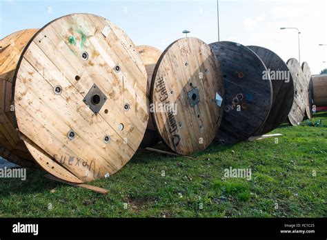 Large Wood Spools For Electric Wire Stock Photo Alamy