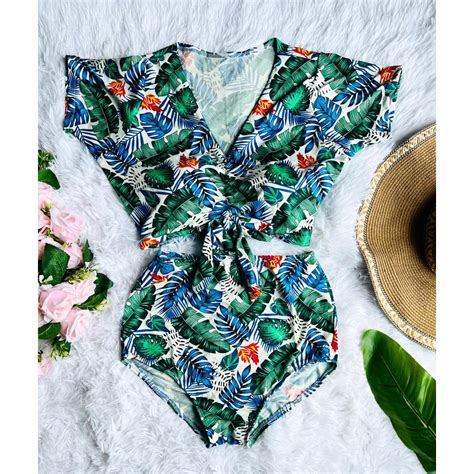 Two Piece Highwaist Swimsuit Beach Ootd Swimwear For Women Freesize Plus Size Bikini Highwaist