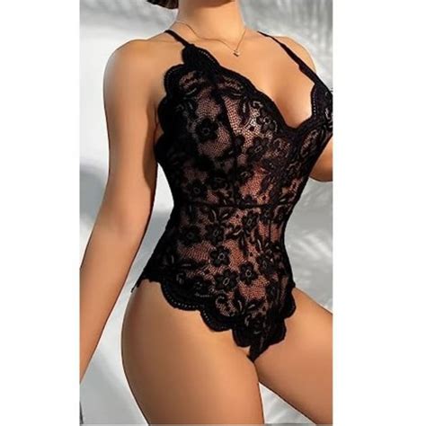 Avidlove Tops Sexy One Piece Lingerie Deep V Teddy Lace Bodysuit Black Xl Poshmark