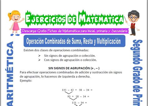 Ejercicios de Operaciones Combinadas de Suma Resta y Multiplicación