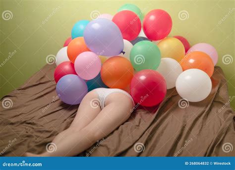 Half Naked Woman Partially Covered In Colourful Balloons Stock Photo Image Of Body Beauty