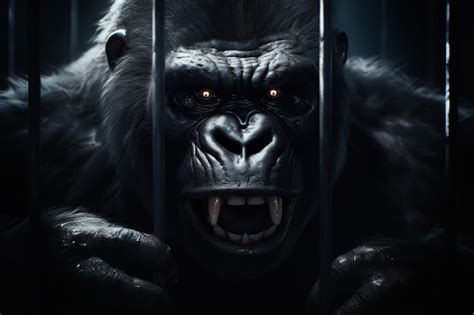 Premium Ai Image Dangerous Angry Gorilla Behind Iron Bars Scary