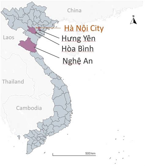 Map of Vietnam showing locations of Hung Yen, Nghe An, and Hoa Binh ...