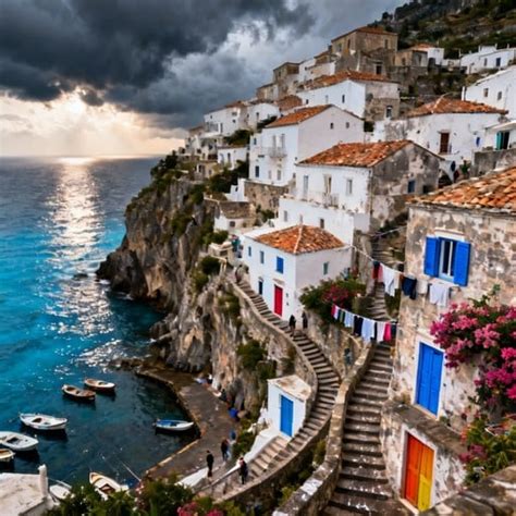 sunlit seaside village image mediterranean coastal village