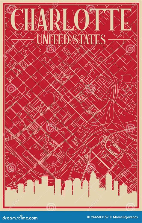 Road Network Poster Of The Downtown Charlotte United States Of America
