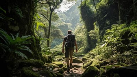 Premium Ai Image Backpacker Walking Through The Jungle Of Nepal