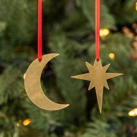 Set of Brass Star & Moon Christmas Decorations by Pivot | Shop from ...