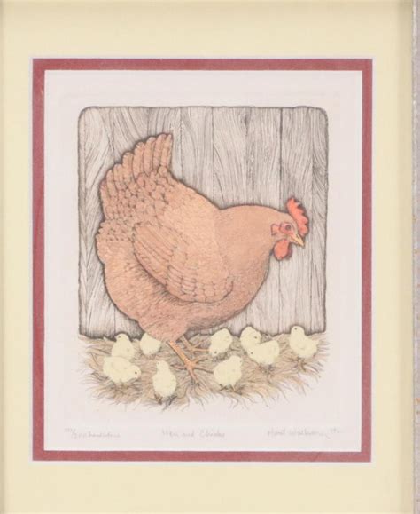 Susan Hunt Wulkowicz Hand Colored Etching Hen And Chicks 1979