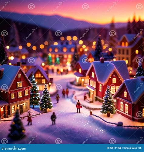 Diorama Miniature Of Traditional Christmas Town In Winter Stock