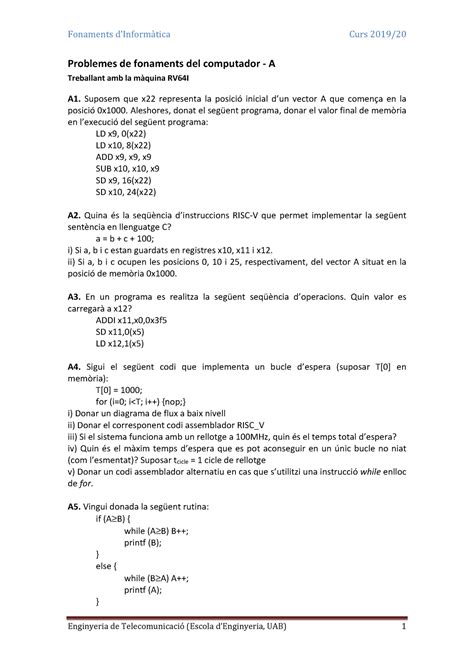 Exercicis Fi Fc V Apuntes Problemes De Fonaments Del Computador