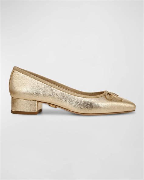 Veronica Beard Cecile Metallic Bow Ballerina Pumps Platinum