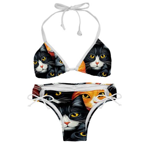 Cat Detachable Sponge Adjustable Strap Bikini Set Two Pack Beach Pool Scenes Bikinis Swim