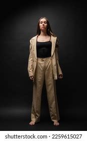 Full Length Barefoot Brunette Woman Beige Stock Photo 2259615027 Shutterstock