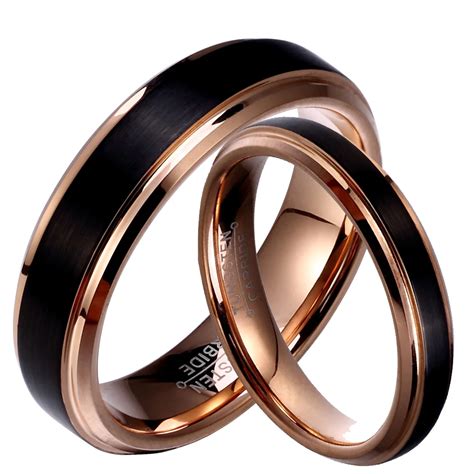 Soul Men 1 Pair Tungsten Carbide Wedding Band Black And Rose Gold Color