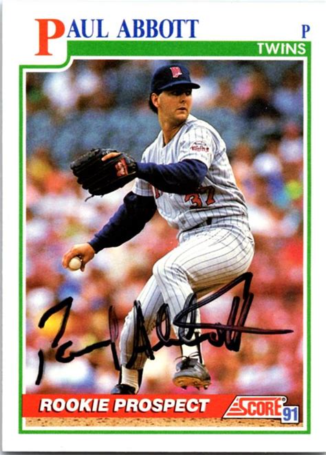 Paul Abbott Autographed Baseball Card Minnesota Twins Score