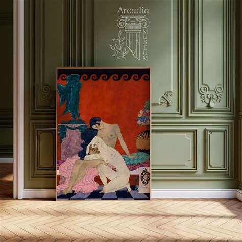 Sapphic Poster Lesbian Art Print Lesbians Kissing Wall Art Girls Naked Love Wlw Sex Artwork