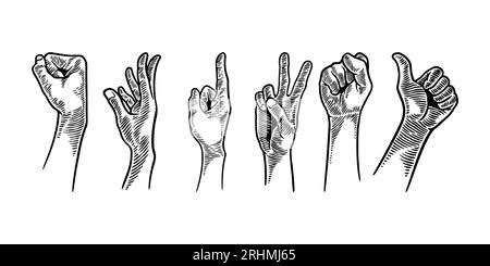 Hand Middle Finger Fuck You Symbol Vintage Sketch Vector Illustration Isolated On White