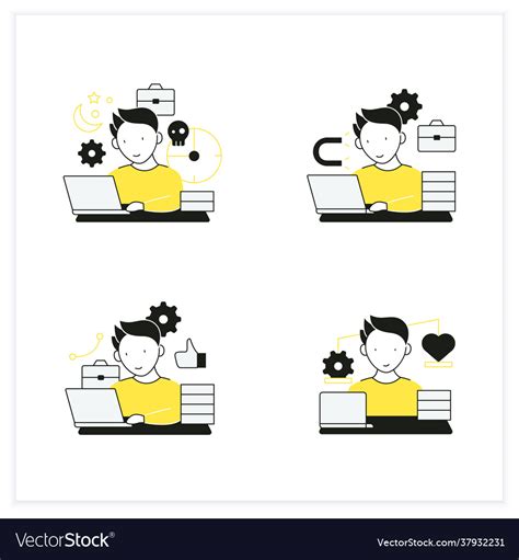 Workaholic Flat Icons Set Royalty Free Vector Image