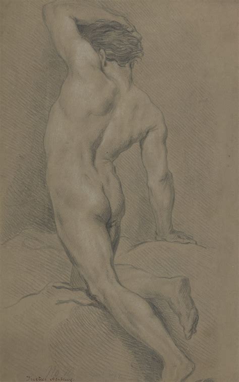 Academic Drawing Of A Kneeling Male Nude Drawn At The Trustees Academy By William Bell Scott