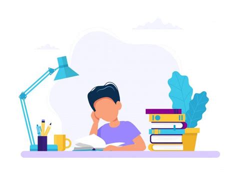 Premium Vector Boy studying with a book Niño estudiando dibujo