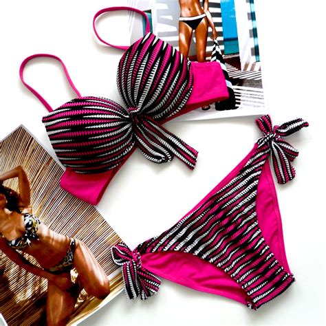 New Stripe Sexy Bikini Set Sexy Biquini Female Swimsuit For Women Rose On Luulla