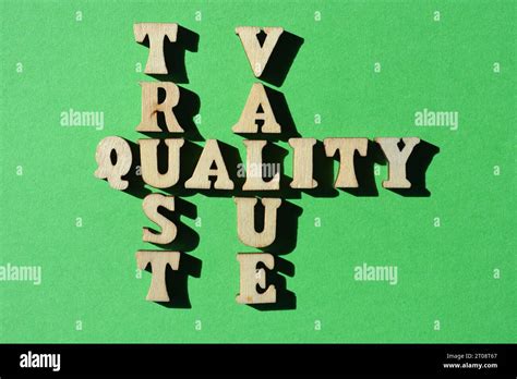 Trust Quality Value Words In Wooden Alphabet Letters In Crossword