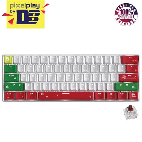 Royal Kludge RK61 Tri Mode RGB 61 Keys Hot Swappable XMAS Mechanical Keyboard White Brown