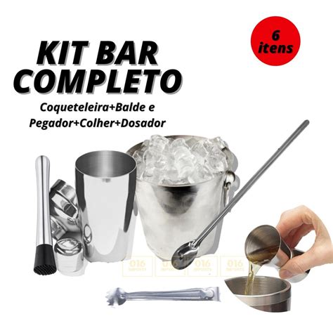 Kit Bar Completo Colher Dosador Socador Coqueteleira Balde em Promoção