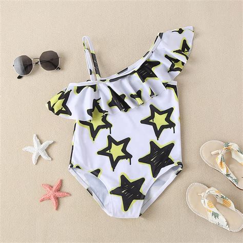 Traje De Ba O De Verano Sin Mangas Para Ni As Con Estampado De Estrellas Volantes Bikini De Moda