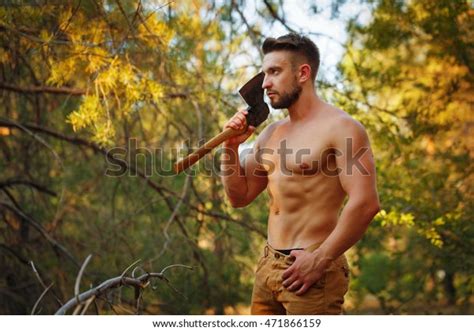 Lumberjack Holds Cleaver Woodcutter Naked Torso Foto De Stock Shutterstock