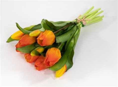 Tulpenbund Nature Real Touch X Cm Orange Mit Bl Ten Lm