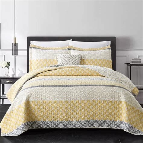 Perhom Yellow Quilt Queen Size Queen Quilt Set 100 Long Staple