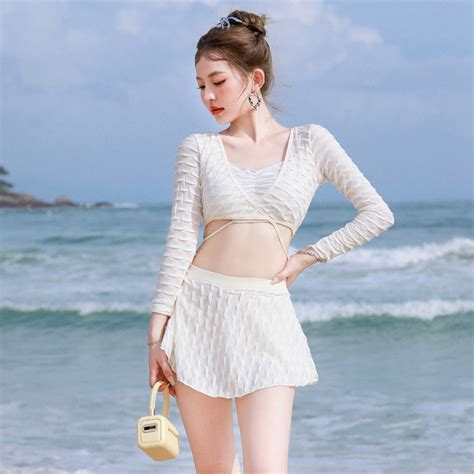 Bộ đồ bơi đồ đi biển nữ đồ bơi ba mảnh bikini có vỏ dài tay váy xẻ bộ đồ bơi phong cách