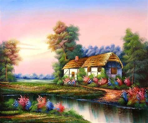 English Country Cottage Oversized Canvas Wall Art Cottage Art