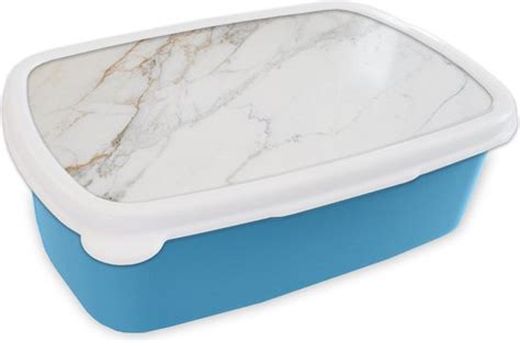 Broodtrommel Blauw Lunchbox Brooddoos Marmer Steen Wit Goud