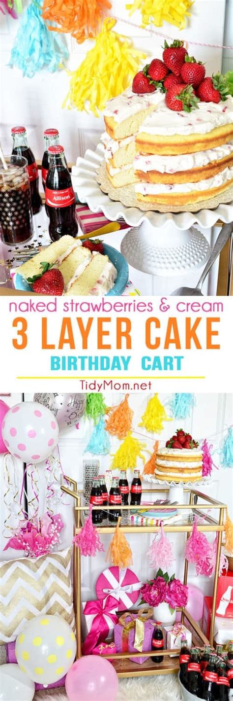 Strawberries And Cream Naked Cake Birthday Party Cart Tidymom
