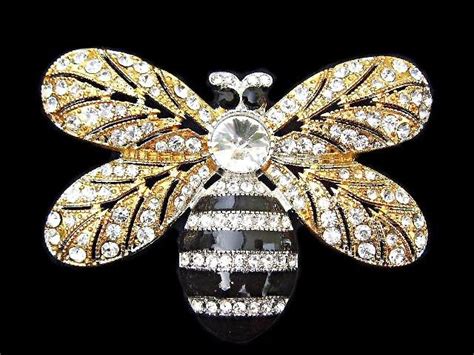 Bumble Honey Bee Insect Clear Swarovski Crystal Silver Pin Brooch A1