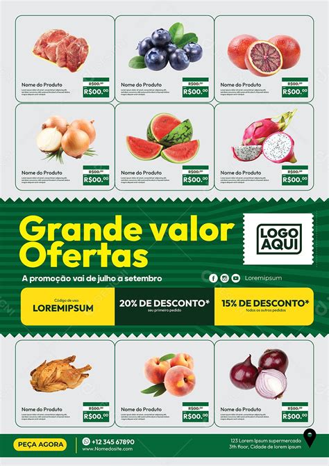 Folheto Encarte Supermercado Grande Valor Oferta Frutas Verduras Vetor