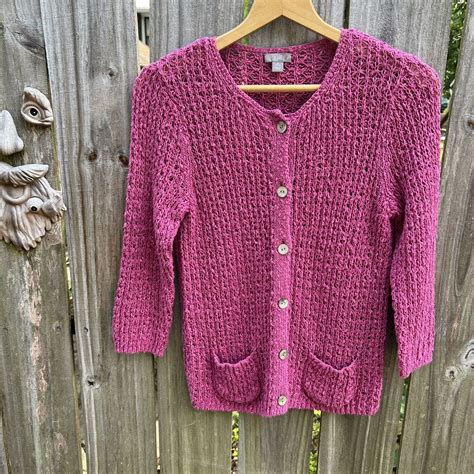 J Jill Rose Pink Linen Blend Open Weave Cardigan Smal Gem